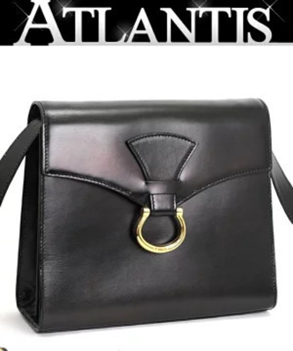 Celine Horseshoe Leather Shoulder Bag black